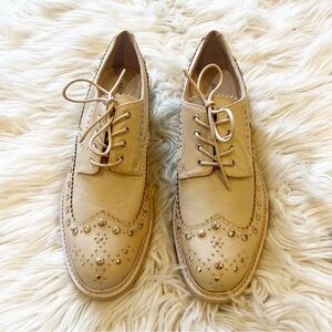 Kelsi Dagger Brooklyn Taupe Leather Studded Menswear Lace Up Oxford Loafers Sz 9